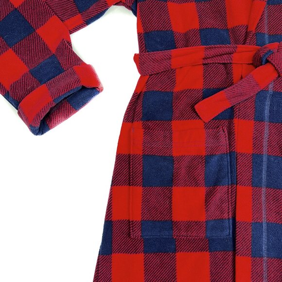 Lands' End Buffalo Check Plush Fleece Hooded Robe with Pockets Size 16 - NWOT - Picture 3 of 7